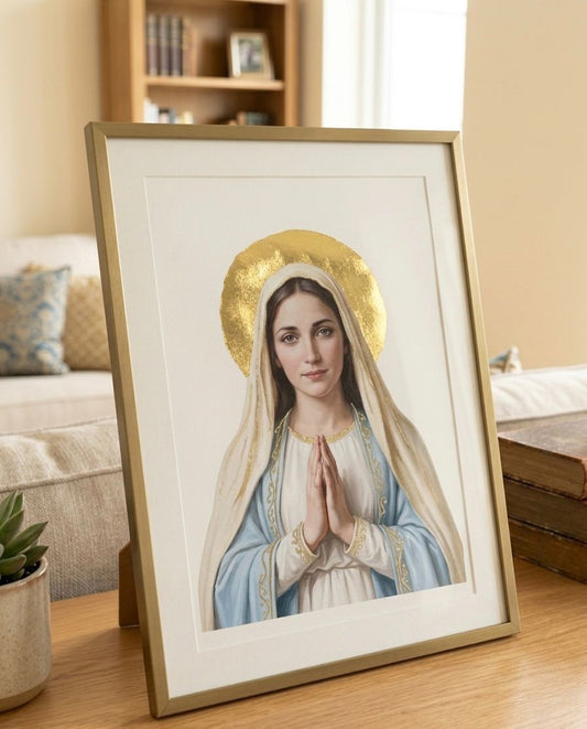 Bundle: Divine Mercy & Virgin Mary Gilded Prints 23.5k Gold Leaf & Glitter Accents