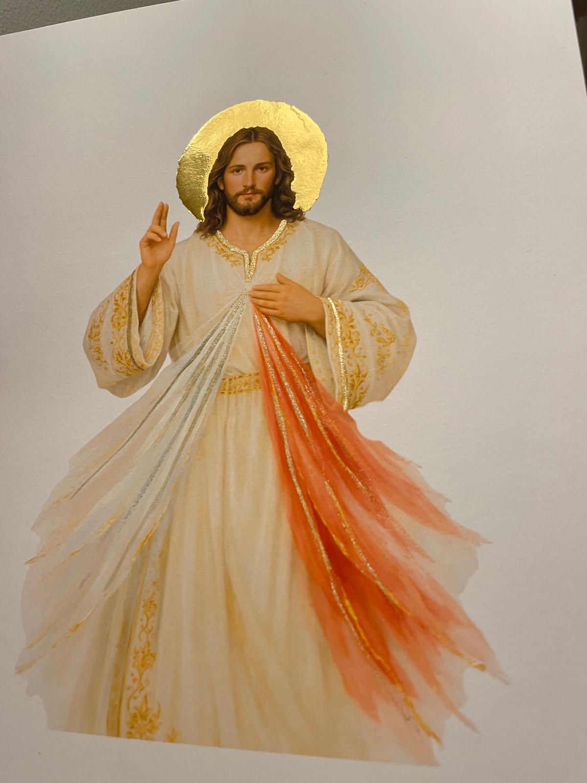 Hand Embellished Divine Mercy Fine Art Print 23.5k Gold Leaf & Glitter Watercolor Accents