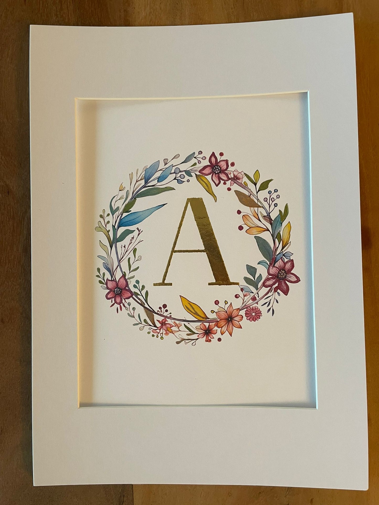Personalized Initial Letter embellished with 23.5 karat gold leaf, Botanical gilded art