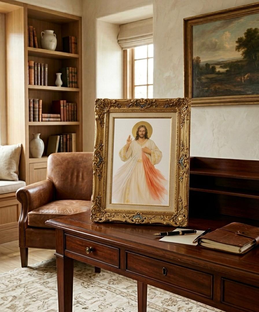 Hand Embellished Divine Mercy Fine Art Print 23.5k Gold Leaf & Glitter Watercolor Accents