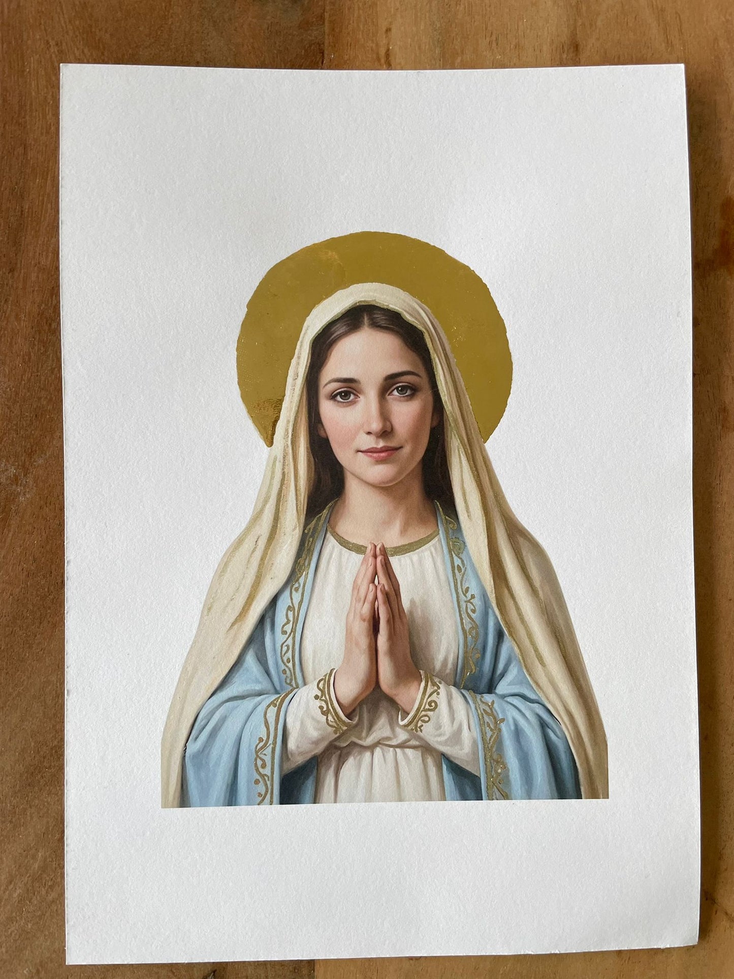 Bundle: Divine Mercy & Virgin Mary Gilded Prints 23.5k Gold Leaf & Glitter Accents