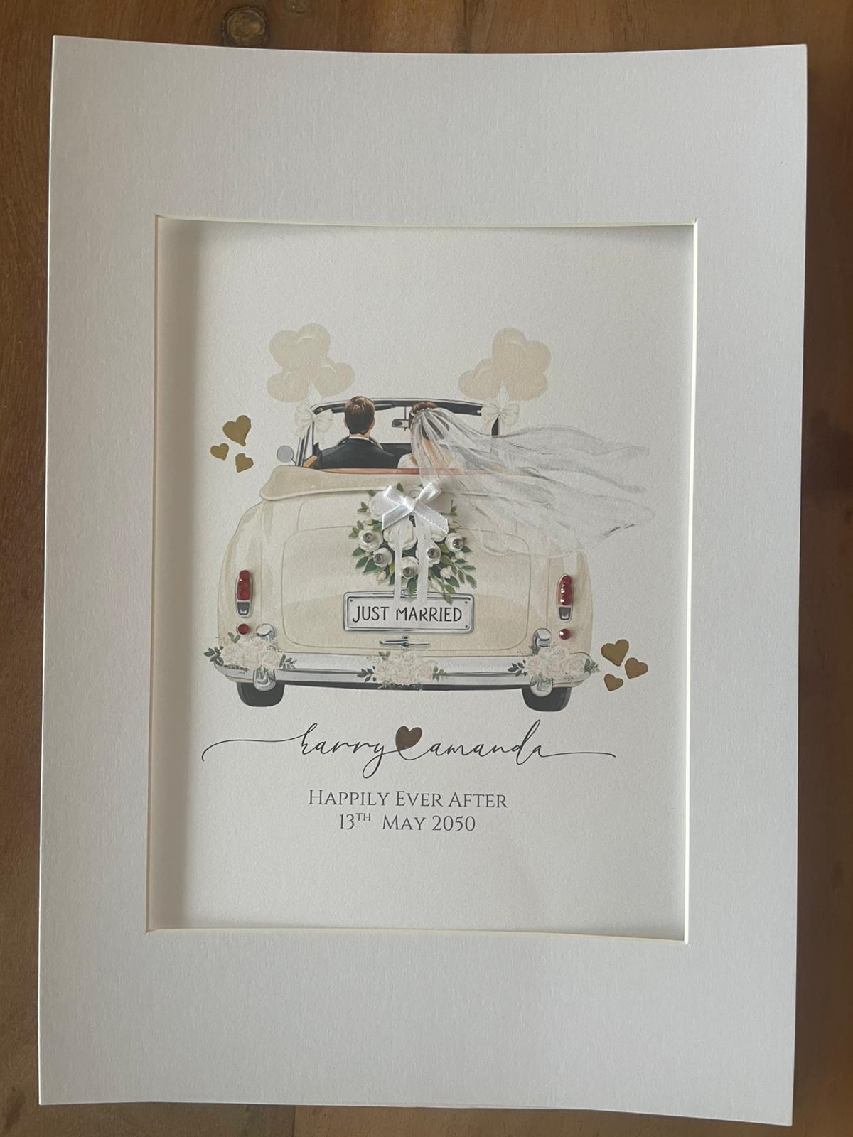 Personalized wedding gift, delicately embellished names with 23.5 karat gold leaf and glitter paint, wedding gift art keepsake